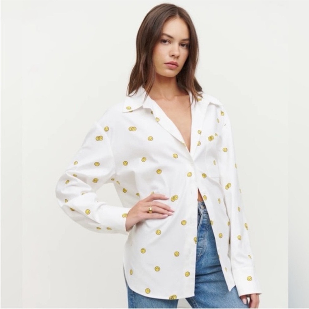 Reformation Will Oversized Shirt with Yellow Smiley Faces